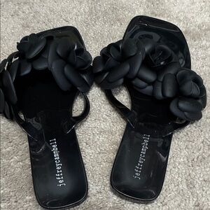 Jeffrey Campbell Black Floral Jelly Slide Sandals with Sculpted Flowers